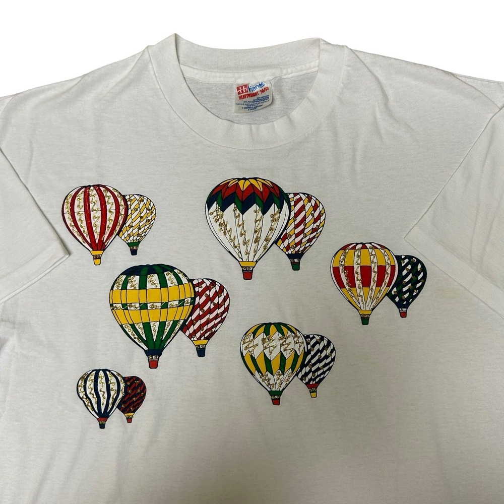 Vintage 90s Singe Stitch Hot Air‎ Balloons Rainbow Shirt Size XL Metallic
